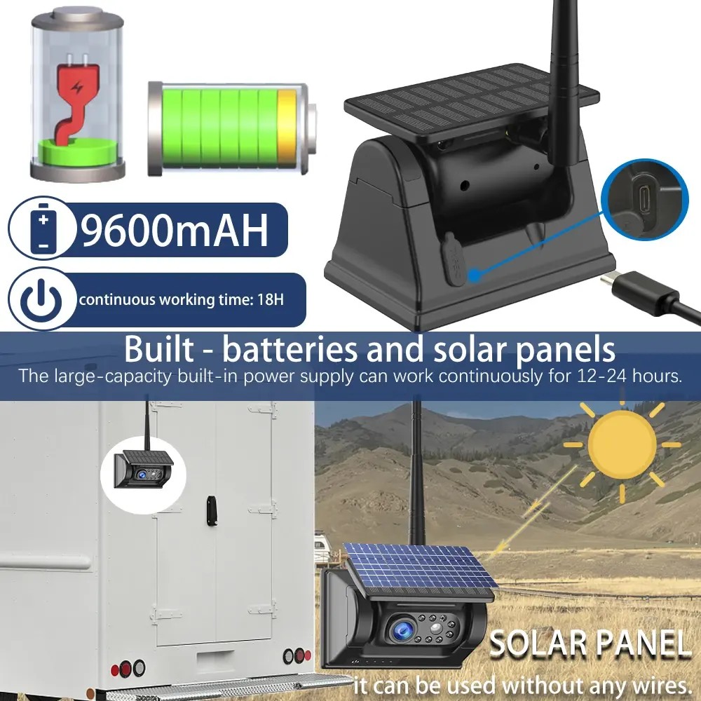 magnetische achteruitrijcamera met batterij en zonnepaneel