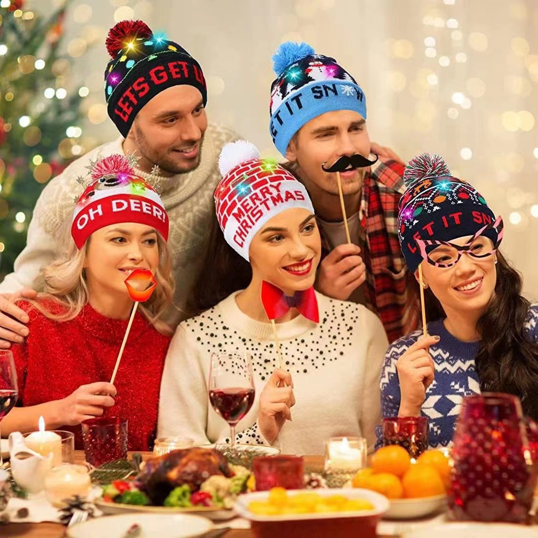 led-kap voor de winter - winterijskap met oplichtende pompon