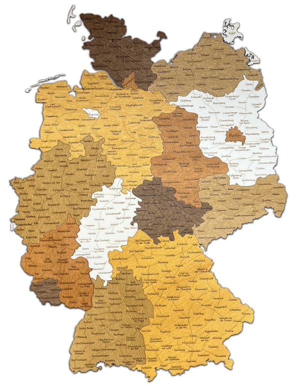 Houten kaart van Duitsland 3D / 2D aan de muur