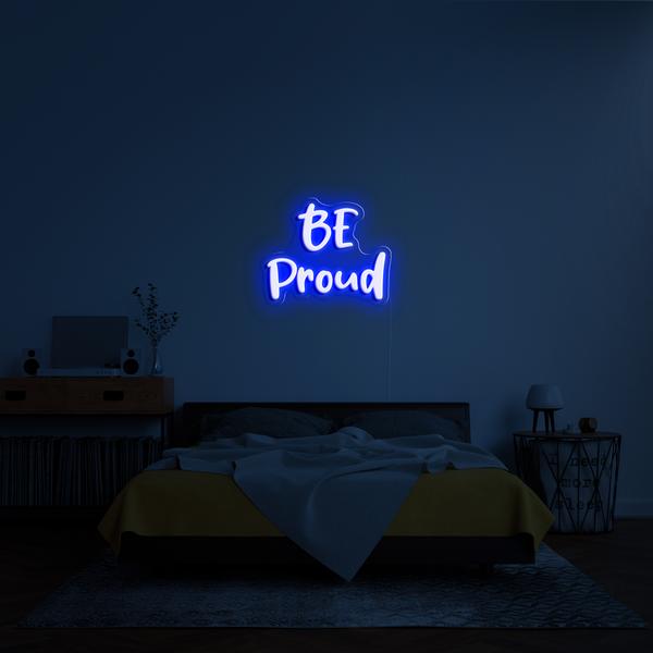 Licht LED neon 3D bord aan de muur - BE proound, met een afmeting van 100 cm