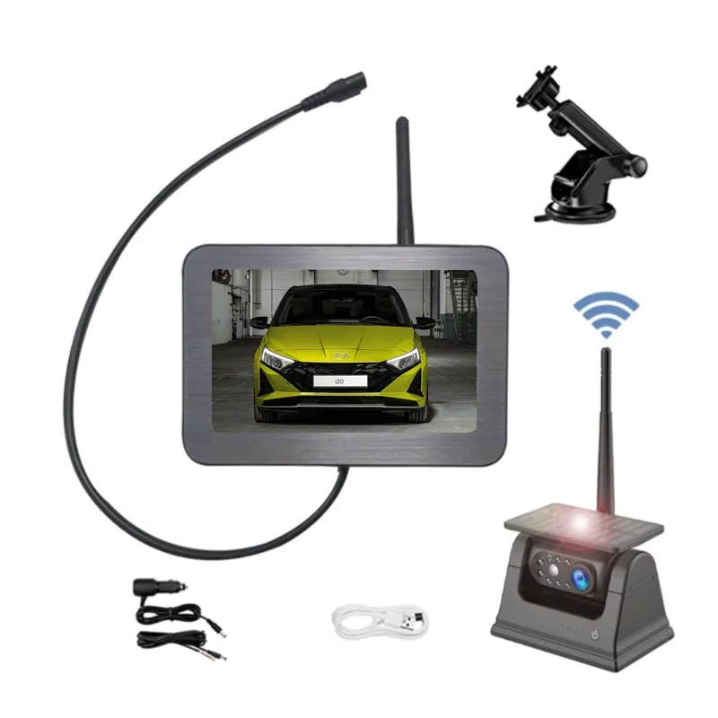 Achteruitrijset voor de auto - magnetische WiFi HD-camera met 5" monitor (Zonne-energie)