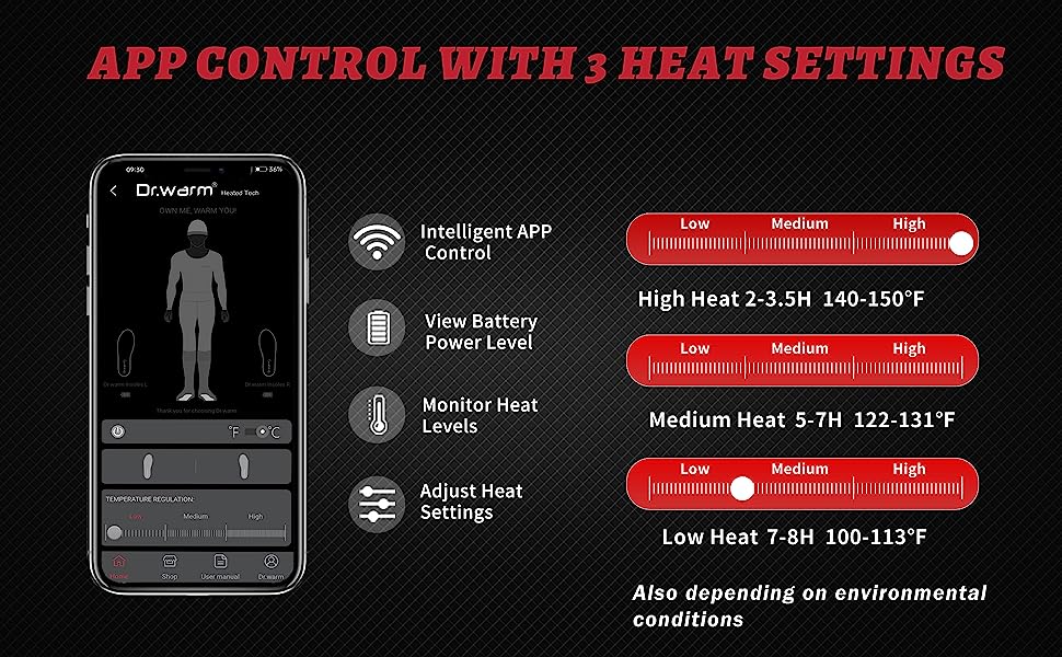 app smartphone voor elektrisch verwarmde inlegzolen voor schoenen