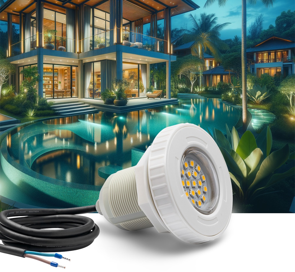 LED-lamp voor het verlichten van een zwembad of vijver (fontein) - witte LED 3000K warm wit