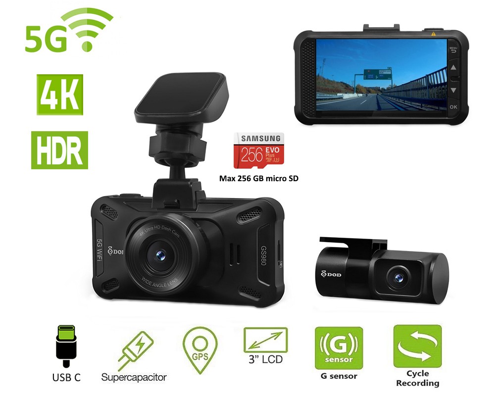 beste dash cam voor en achter dod gs980d met 4k