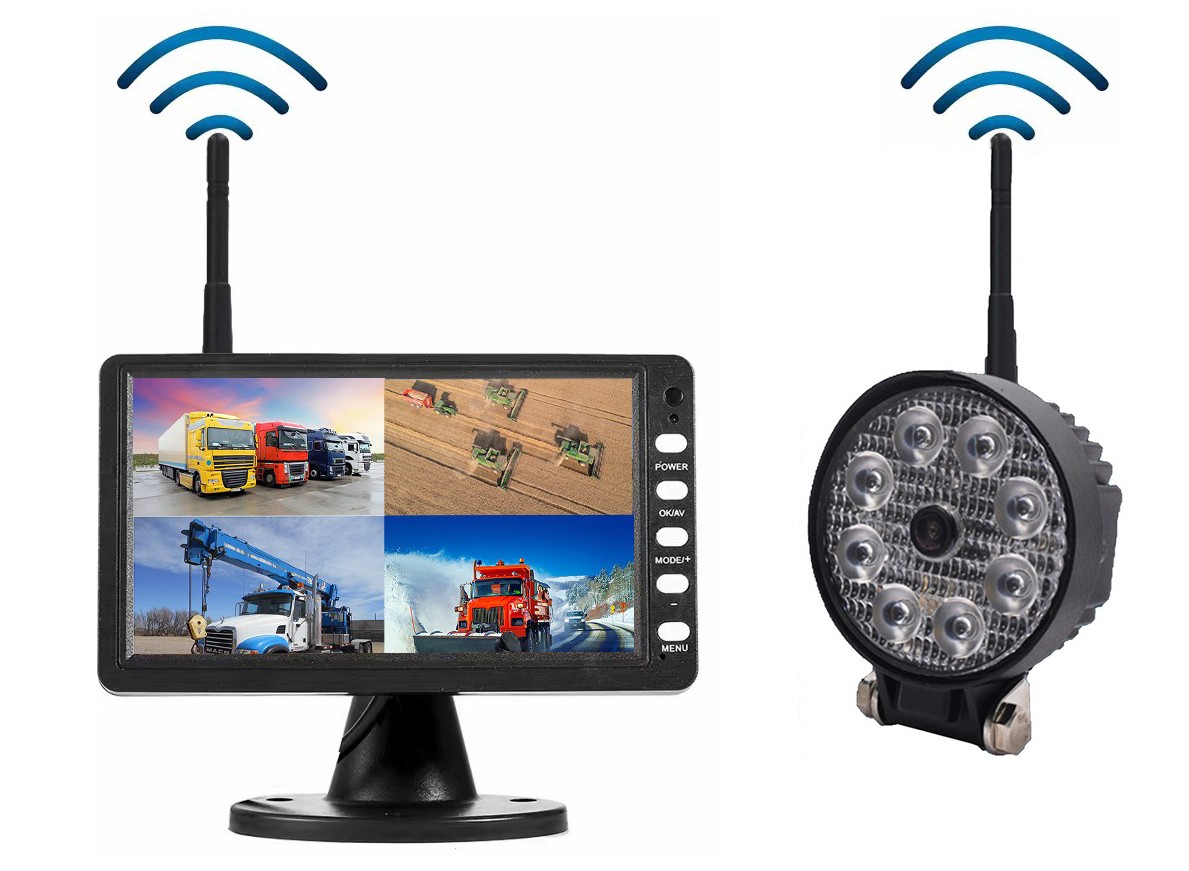 Work SET - 7" WIFI TFT LED monitor + WiFi achteruitrijcamera 120° camera 720P AHD met 8 LED lampjes IP68