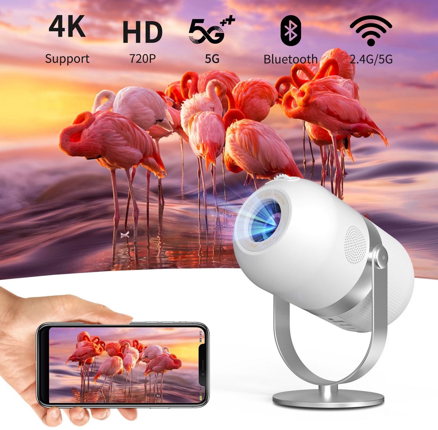 Mini WIFI draagbare projector 4k HD 720P Android 9.0