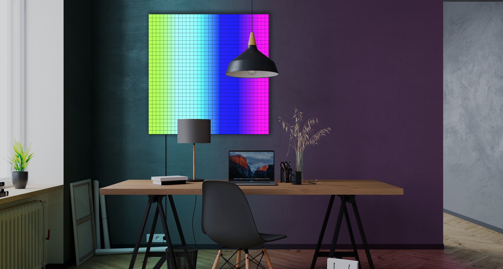 led smart square op de muur schijnt