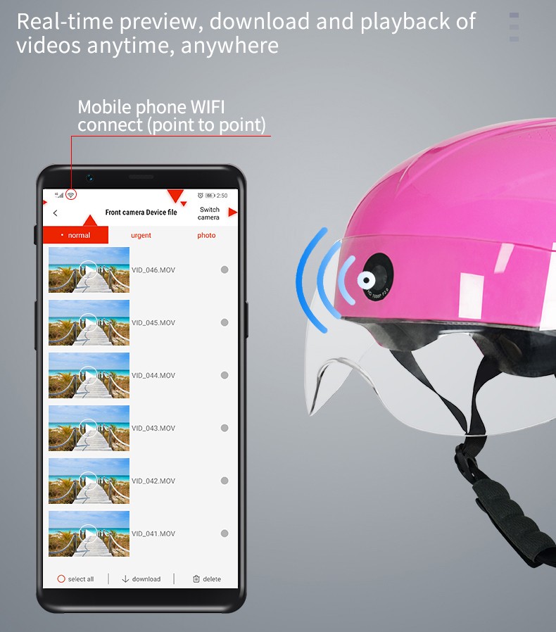 motorhelm camera wifi verbinding via app smartphone