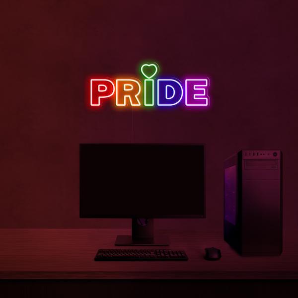 3D neon LED-bord op een veelkleurige muur - PRIDE